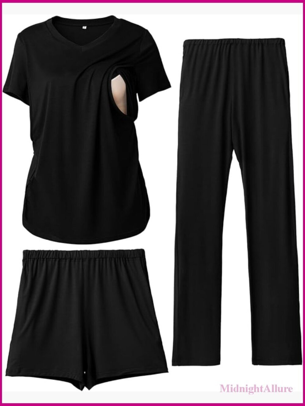 Maternity Nursing Pajama Set 3 Piece V Neck Breastfeeding Pjs Postpartum Shorts